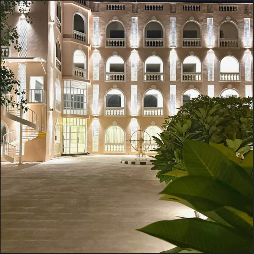 Open courtyard framed by arched colonnades